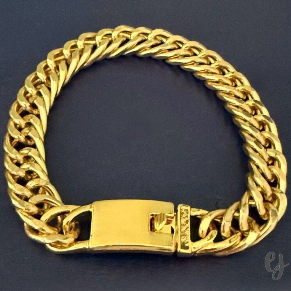 Cuban Chain Bracelet with Lock Clasp – Polished Gold Tone Finish